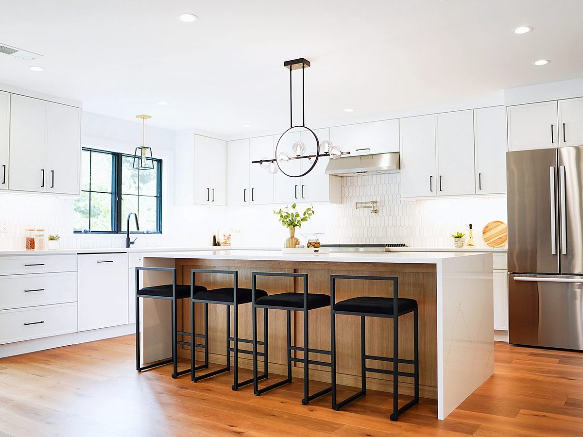 Forevermark Petit White kitchen with a Petit Oak island, Cranford NJ — installed by My House Kitchen