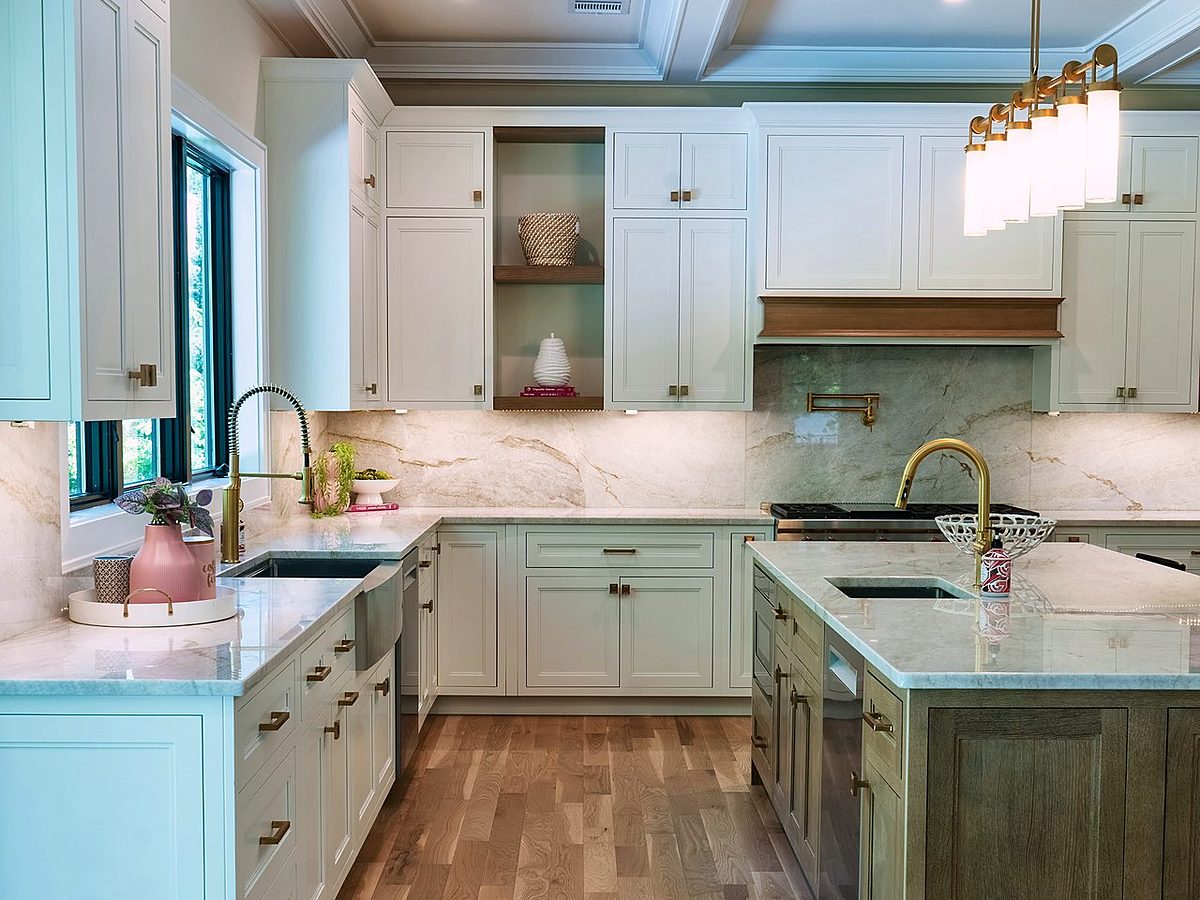 Flush-inset kitchen — Shiloh Scottsdale in Polar with a rift oak island, Chatham NJ