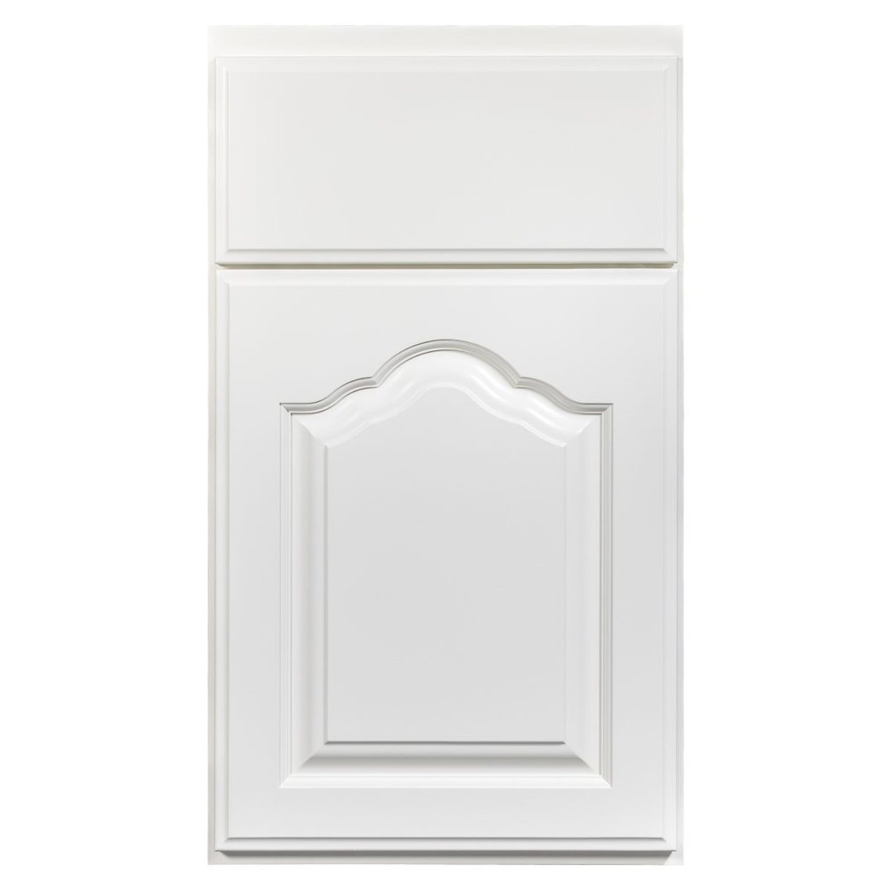 Crystal Country French Arched cabinet door in Frosty White on PGM