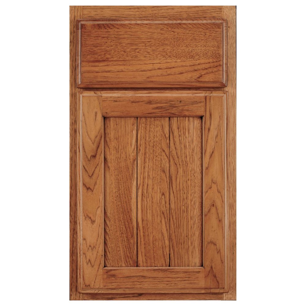 Crystal Early American cabinet door in Signature Chestnut with Van Dyke Brown Highlight, wearing, distressing, cracking and spatting on Hickory — photographed by Crystal
