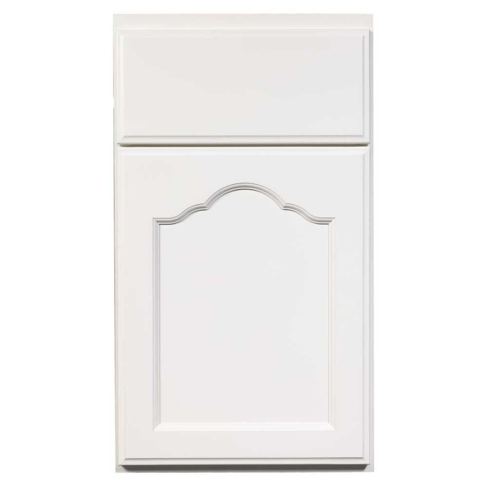 Crystal French Villa Arched cabinet door in Frosty White on PGM