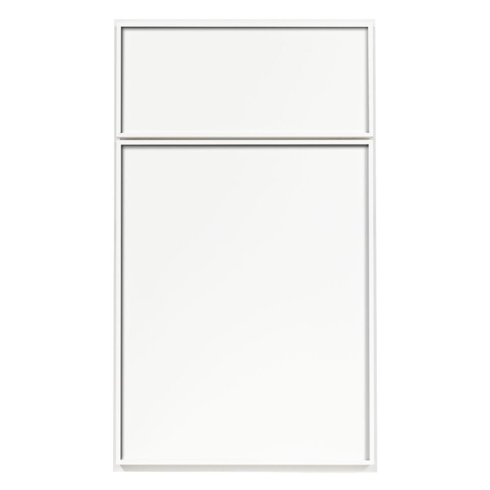 Crystal Marquee Quarter Square cabinet door in Frosty White — photographed by Crystal
