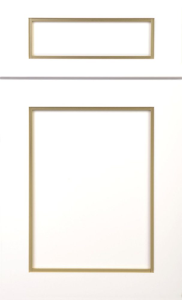 Plain & Fancy Abbey cabinet door — full overlay · White · Brushed Brass
