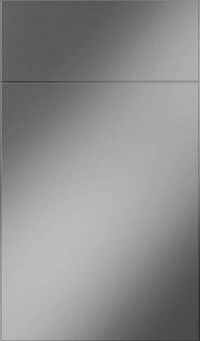 Plain & Fancy Stainless Steel Slab cabinet door in Stainless Steel on metal