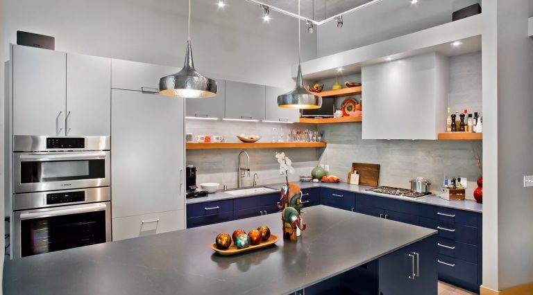 Crystal Celeste and Wakefield doors in Stonebridge and Navy — Crystal Cabinets photo