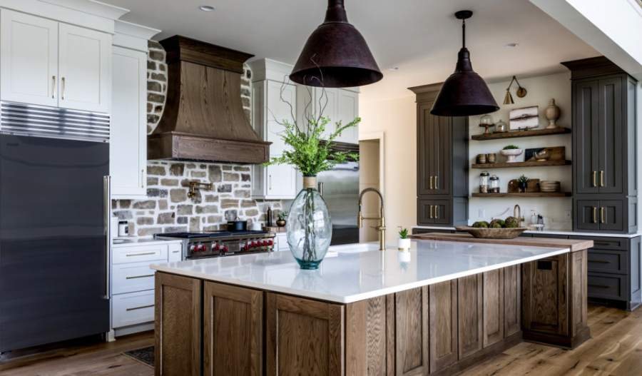 Homestead II in Alabaster and Thunder with a natural vintage white oak island — Kith Kitchens photo