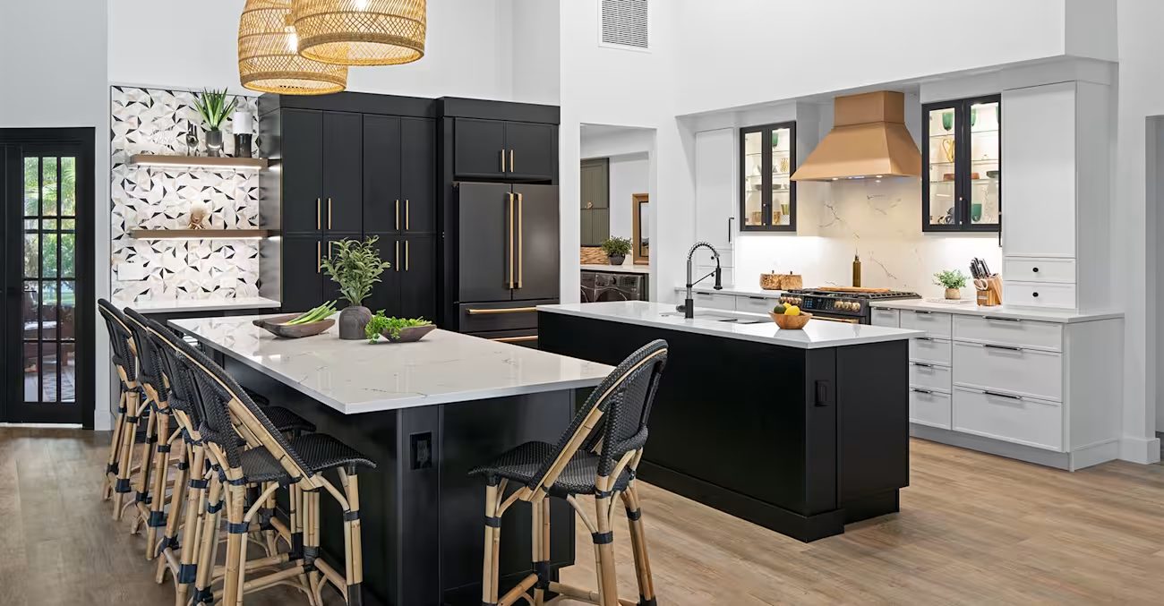 Fabuwood Luna in Dove and Pitch Black kitchen — manufacturer photo