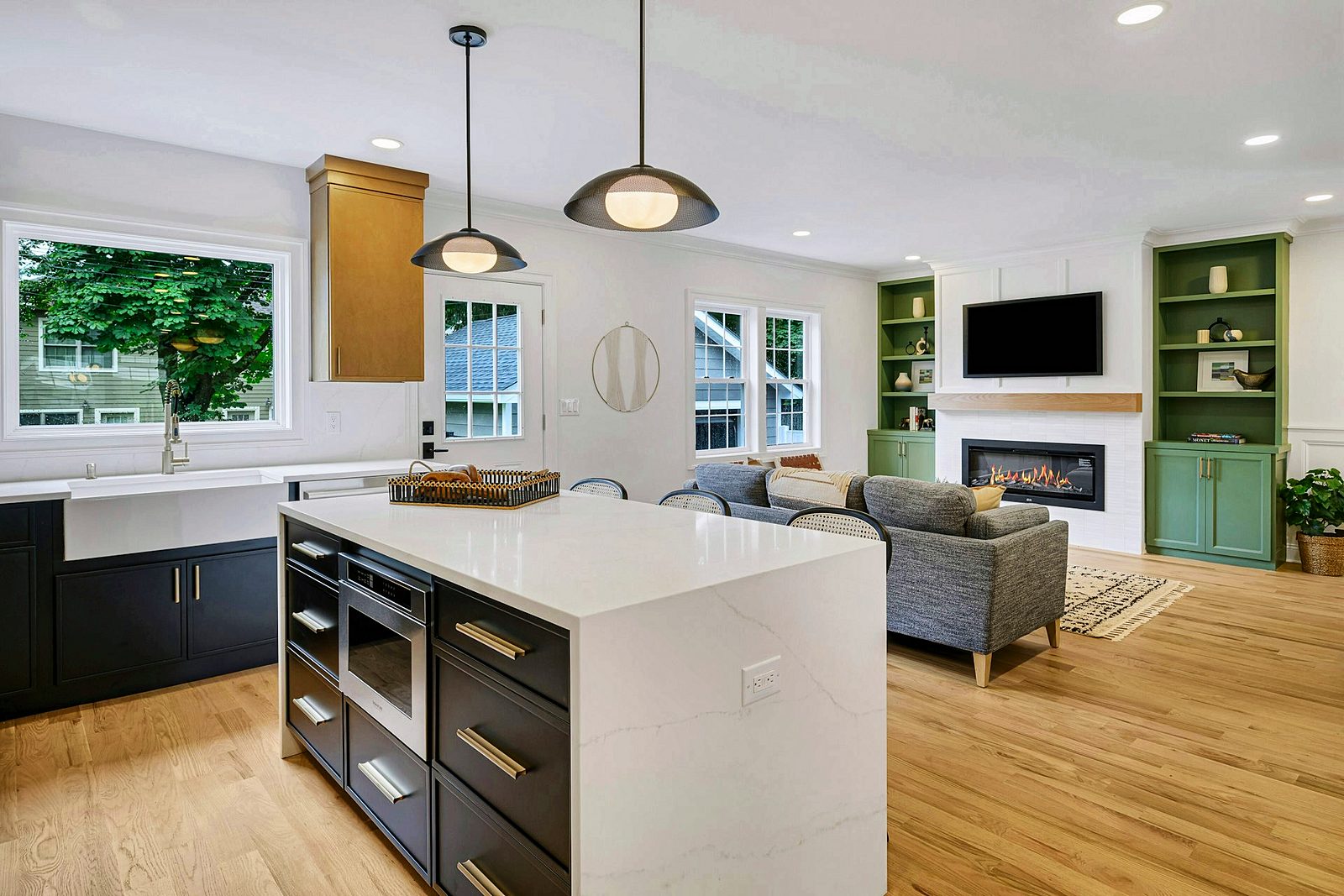 Range wall with oak hood