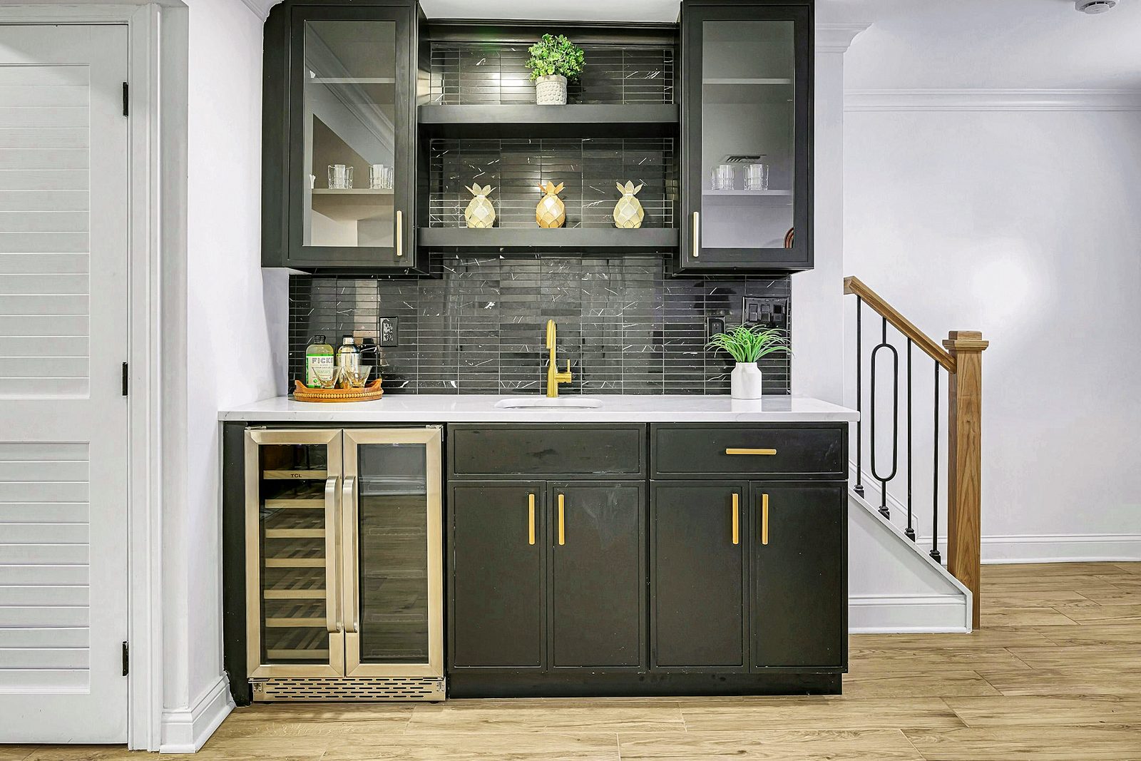 Black bar with lighted glass uppers
