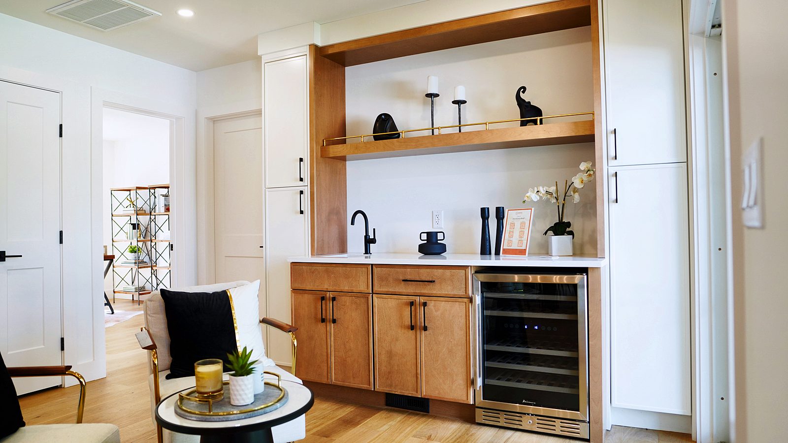 Timber bar with beverage center