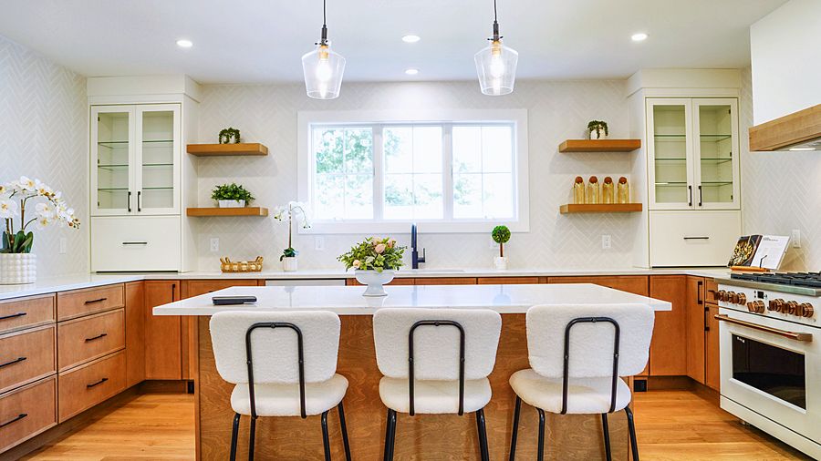 Dove and Timber kitchen with a bar and walk-in pantry