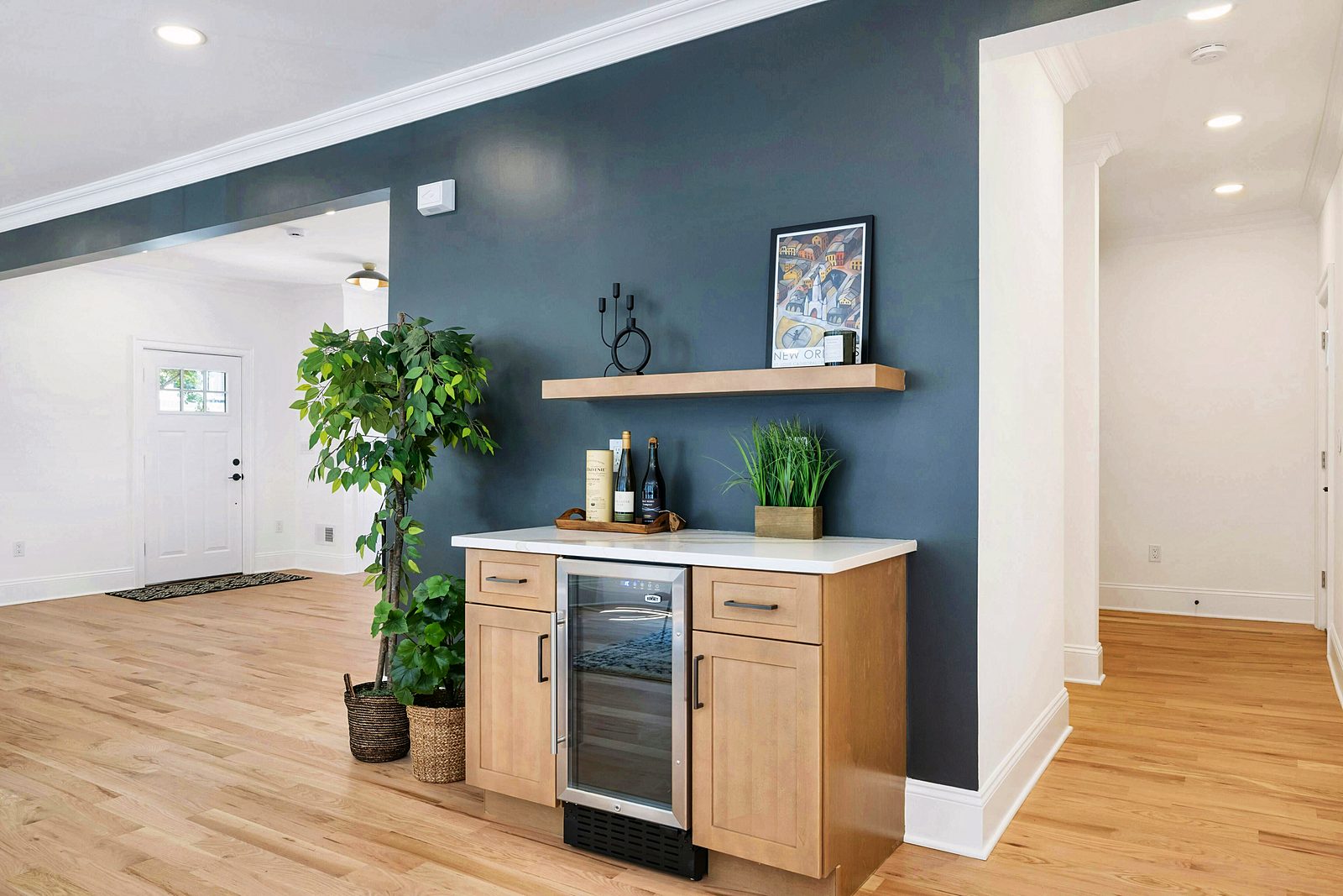Oak bar with beverage center