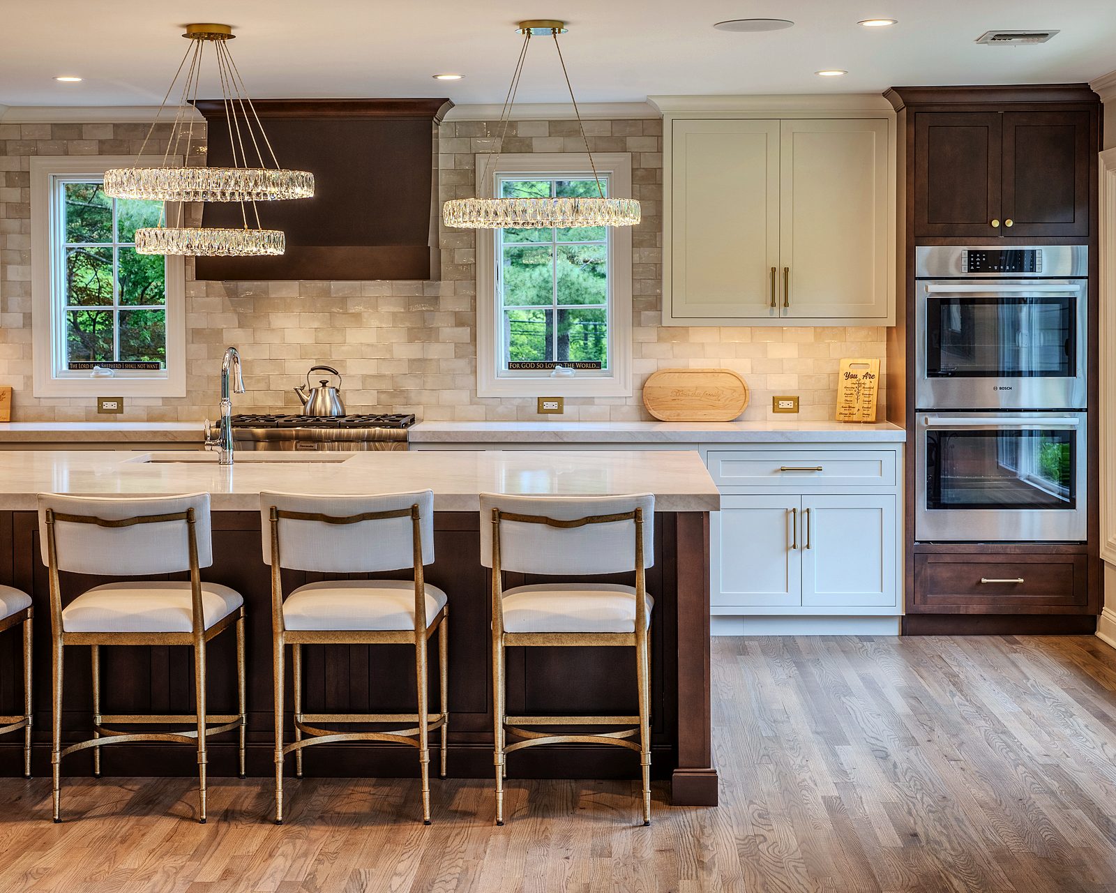 Stained hood and pantry run beside the Soft White perimeter