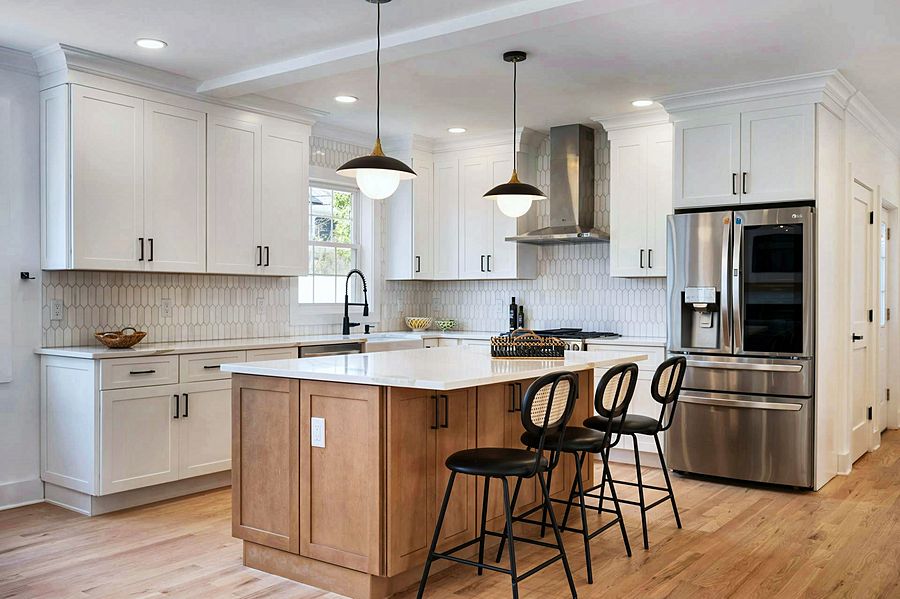 Whole-home cabinetry: kitchen, bar, pantry, mudroom and four baths