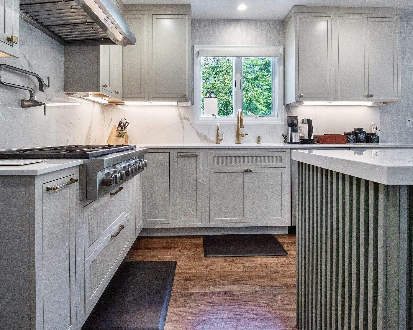 Range wall and reeded island end panel
