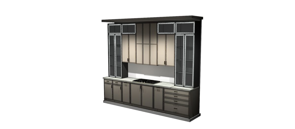 My House Kitchen Rochelle Park showroom — Coline slim shaker display with arches (design rendering)
