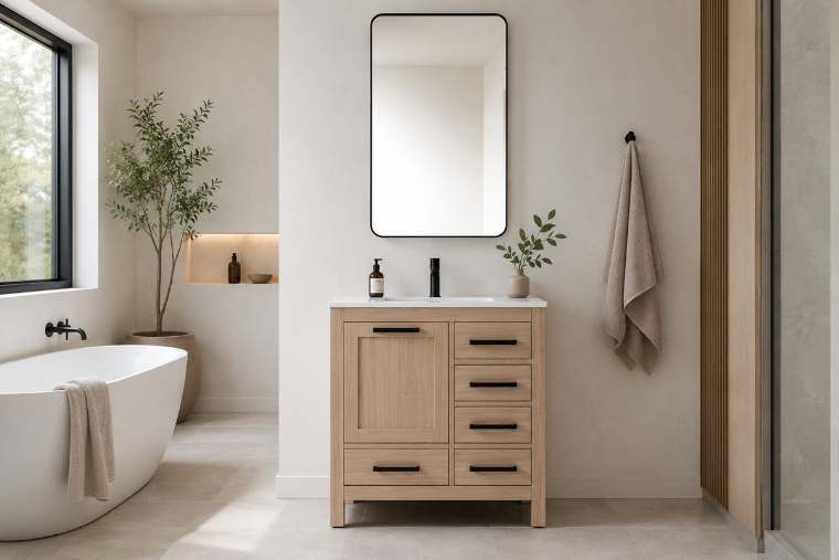 Otto Home Goods Ashley vanity in Natural Oak, 30 inch