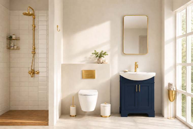 Otto Home Goods Luna vanity, 26 inch, in Navy Blue