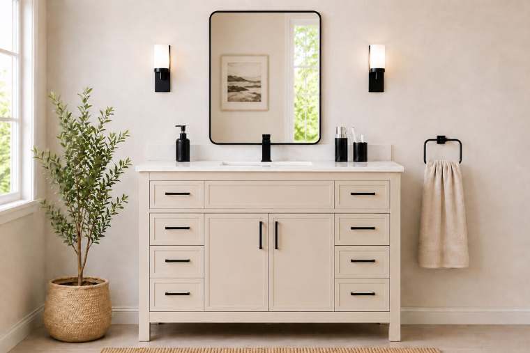 Otto Home Goods Novello vanity, 48 inch, in Beige