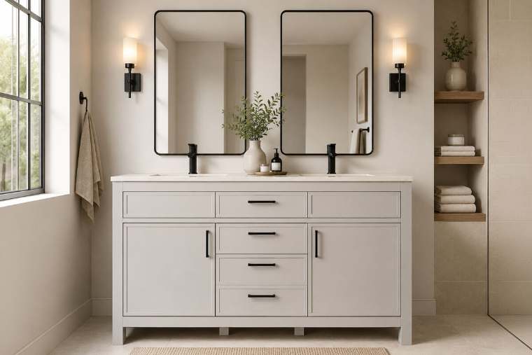 Otto Home Goods Novello vanity, 60 inch, in Beige