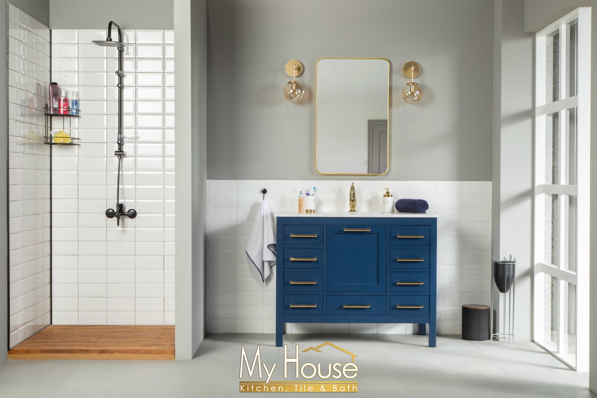 Otto Home Goods Ashley 42 Inch Navy Blue Vanity