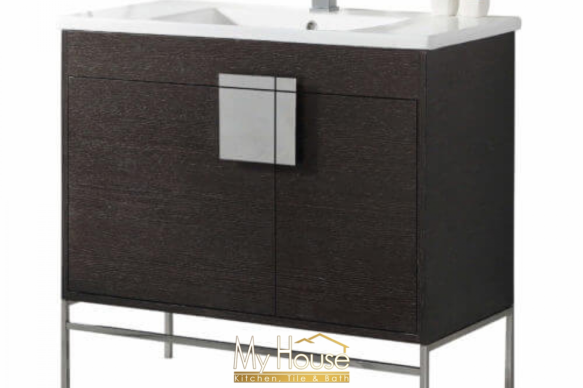 Fine Fixtures Shawbridge 36 Inch Black Oak Straight Grain Polished Chrome Vanity