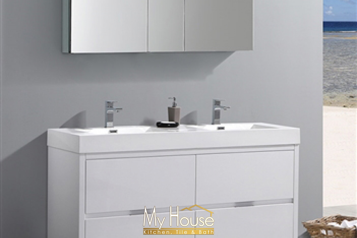 Fresca 60 Double Valencia Glossy White Vanity